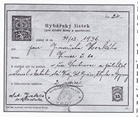 Ukázka historického rybářského lístku česky