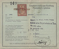 Ukázka historického rybářského lístku německy